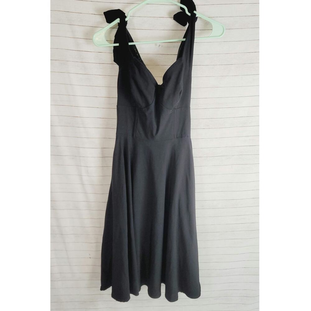 UNIQUE VINTAGE SHOULDER BOW BUSTIER MIDI DRESS IN BLACK, sz 4-6